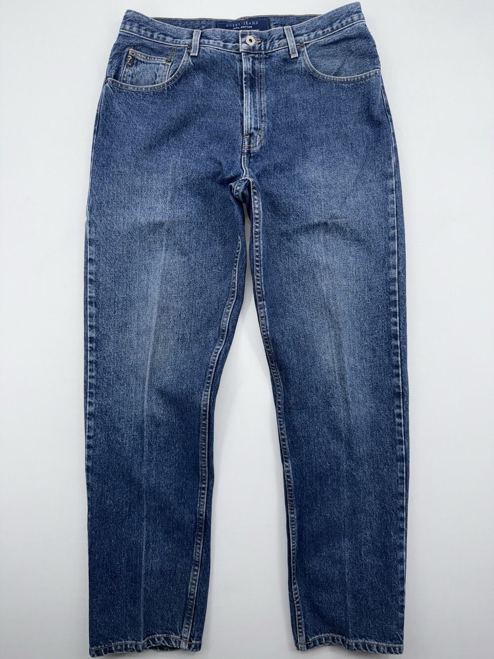 Vintage Guess Jeans USA Triangle Logo Mens Straight Leg Denim 34 Blue 90s USA